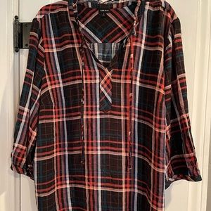 Torrid, Size 3X, plaid 3/4 sleeve top
